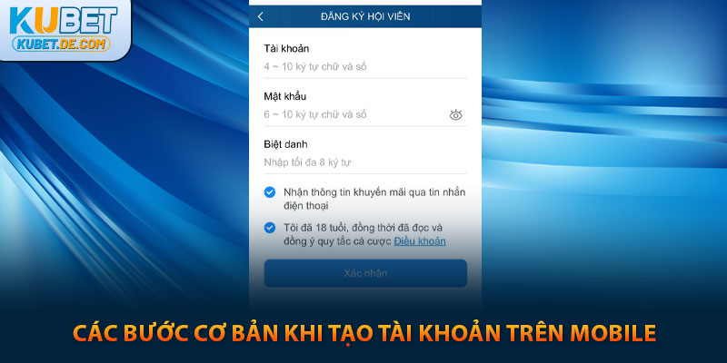 Các bước cơ bản khi tạo tài khoản trên mobile
